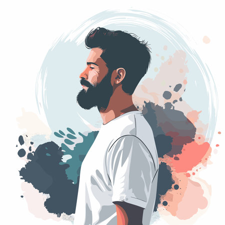 Portrait of a bearded Indian man in a white shirt. Vector illustration.のイラスト素材