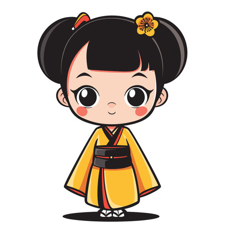 Cute kawaii girl in kimono. Vector illustrationのイラスト素材