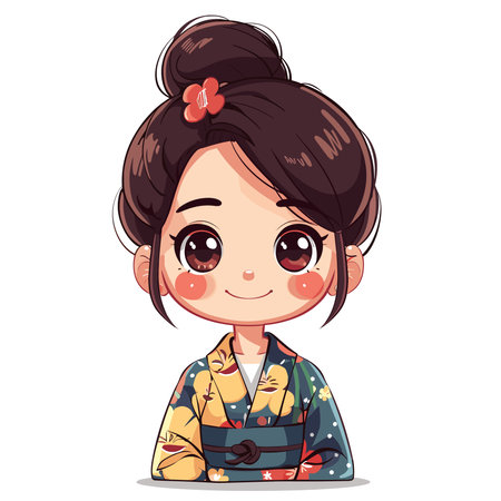 Cute Japanese girl in traditional kimono. Vector illustration.のイラスト素材