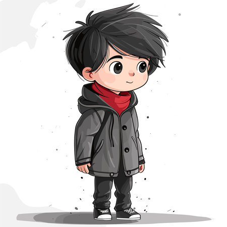 Cute little boy in winter clothes. Vector illustration on white background.