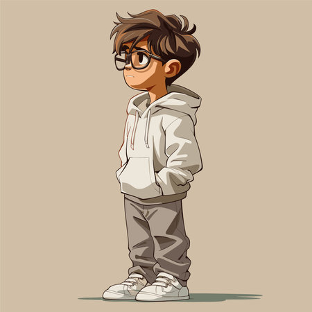 Vector illustration of a boy in a white hoodie with glasses.のイラスト素材