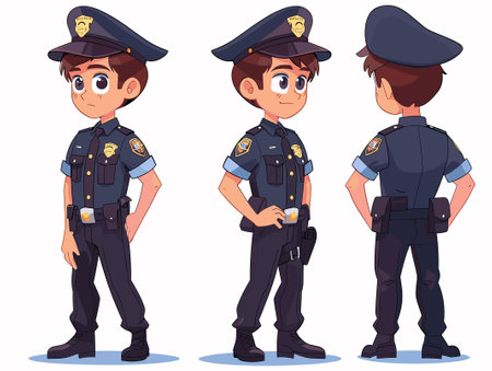 Policeman in different poses. Vector illustration in cartoon style.のイラスト素材