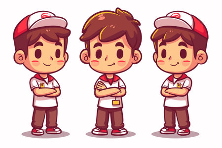 Cute boys with different emotions. Vector illustration in cartoon style.のイラスト素材