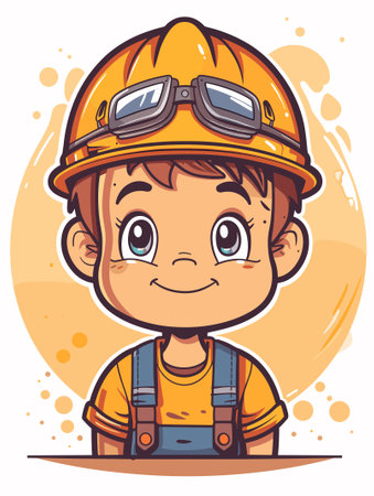 Cute little boy in helmet and overalls. Vector illustration.のイラスト素材