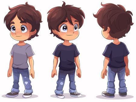 Vector illustration of a cute little boy cartoon character in different poses.のイラスト素材