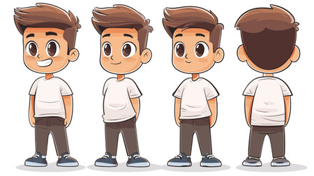 Vector illustration of Cute boy cartoon character in different poses and expressions