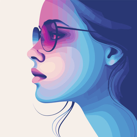 Portrait of a beautiful young woman with glasses. Vector illustration.のイラスト素材