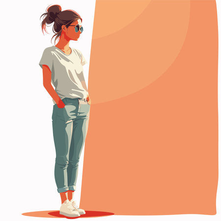 Vector illustration of a girl in jeans and a white T-shirtのイラスト素材