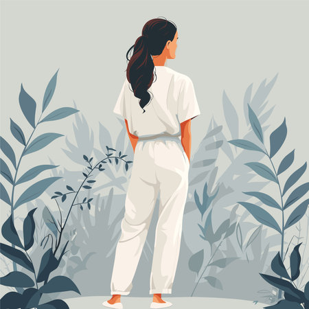 Girl in a white T-shirt. Vector illustration in flat style.のイラスト素材