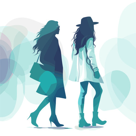 Silhouettes of fashionable girls on abstract background. Vector illustration.のイラスト素材