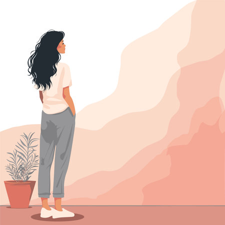Vector illustration of a girl with long hair in a flat style.のイラスト素材