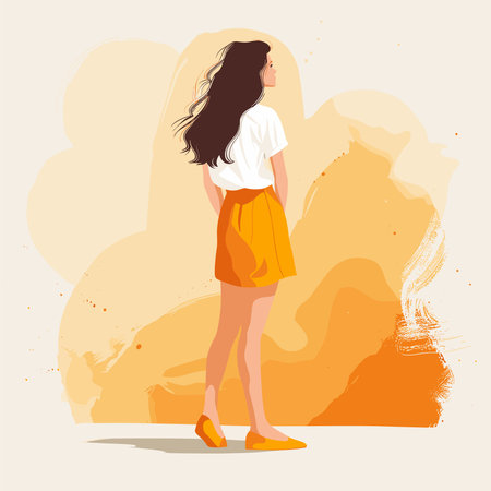 Young woman in yellow skirt and white t-shirt. Vector illustrationのイラスト素材