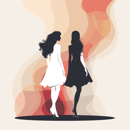 silhouettes of beautiful women on a colored background. Vector illustrationのイラスト素材