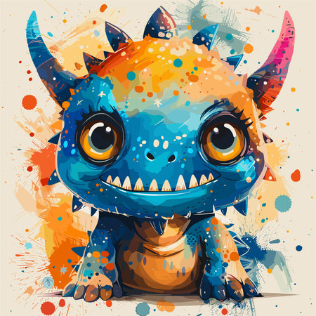 Cute cartoon monster on colorful grunge background. Vector illustration.のイラスト素材