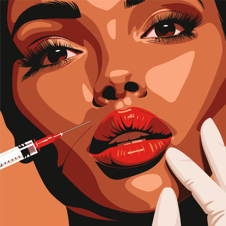 Vector illustration of a young beautiful woman with red lips and syringeのイラスト素材