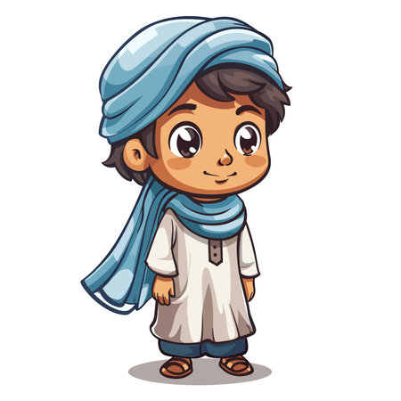 Arabic boy with blue towel isolated on white background. Vector illustration.のイラスト素材