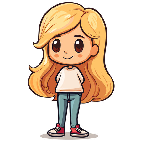 Cute little girl. Vector illustration isolated on white background. Cartoon style.のイラスト素材