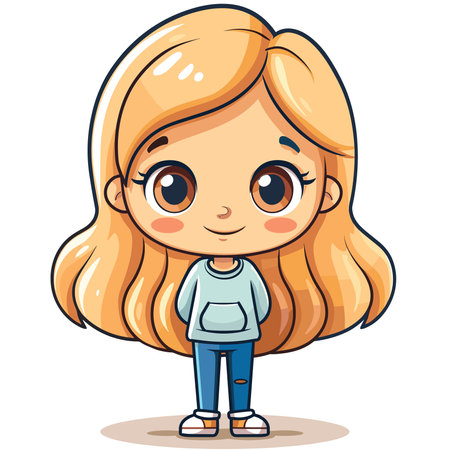 Cute little girl with long hair. Vector illustration isolated on white background.のイラスト素材
