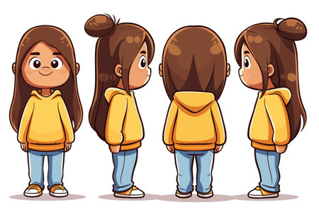 Vector illustration of Cute little girls with different hairstyles and clothesのイラスト素材