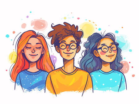 Vector illustration of a group of young people with different hairstyles.