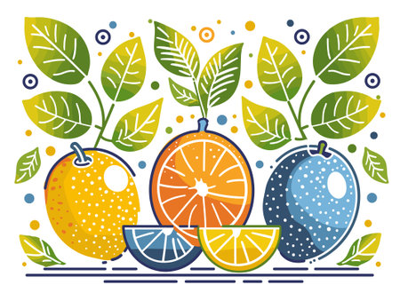 Citrus fruits with leaves and fruits background vector illustration graphic designのイラスト素材