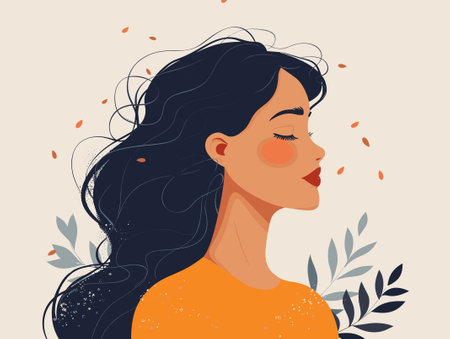 Beautiful woman with closed eyes. Vector illustration in flat style.のイラスト素材