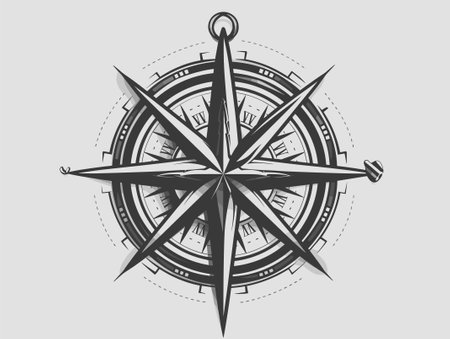 Compass wind rose. Black and white vector illustration isolated on white background.のイラスト素材