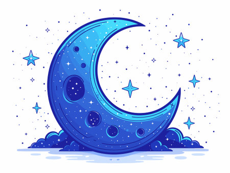 Crescent moon and stars on the night sky. Vector illustration.のイラスト素材