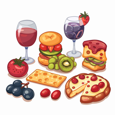 Set of different food and drinks. Vector illustration in cartoon style.のイラスト素材