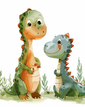 Cute dinosaurs in the garden. Vector illustration isolated on white background.のイラスト素材