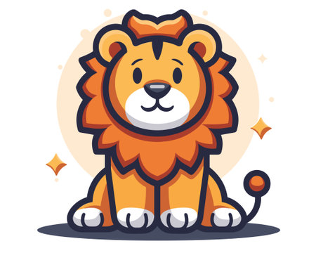Cute Lion Cartoon Mascot Character Flat Design Vector Illustrationのイラスト素材
