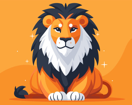 Lion in cartoon style. Vector illustration isolated on orange background.のイラスト素材