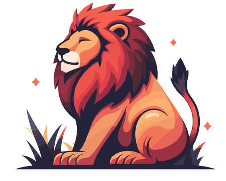 Lion in the jungle. Vector illustration isolated on white background.のイラスト素材