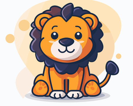Lion Mascot Character Vector Illustration. Cute Lion Animal Cartoon Characterのイラスト素材
