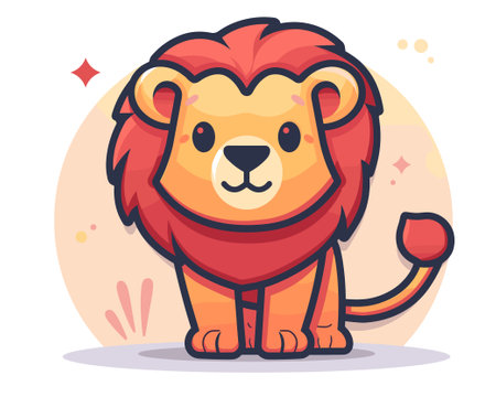 Cute lion cartoon character. Vector illustration in flat design style.のイラスト素材