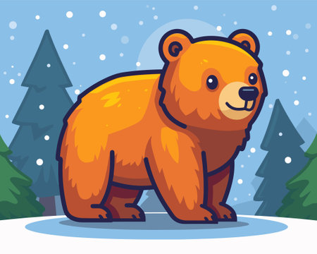Cute cartoon bear in winter forest. Vector illustration for children.のイラスト素材