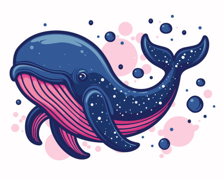 Vector illustration of a cute blue whale isolated on a white background.のイラスト素材