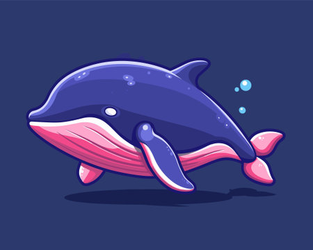 Cartoon whale. Vector illustration of a cartoon whale on a blue background.のイラスト素材