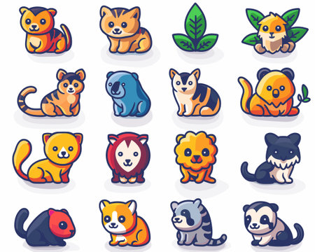Cute animal icons set. Cartoon illustration of 9 cute animal icons for webのイラスト素材