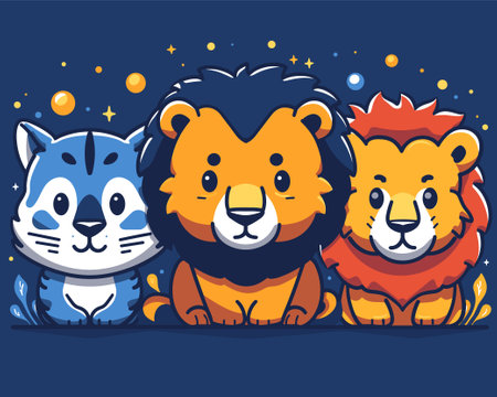 Cute cartoon lion, tiger, zebra and tiger. Vector illustrationのイラスト素材