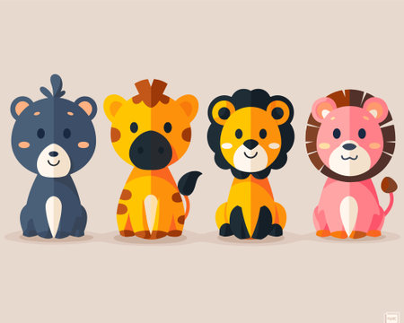 Set of cute cartoon animals. Vector illustration in flat design style.のイラスト素材