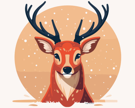Deer in the winter forest. Vector illustration, flat style.のイラスト素材
