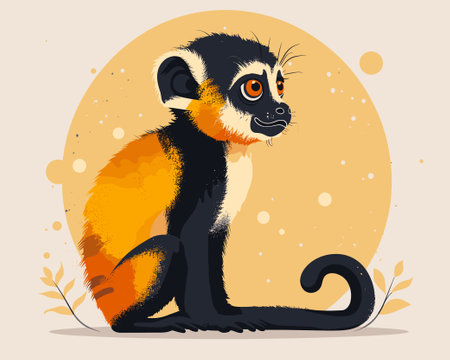 Cute lemur sitting on a yellow background. Vector illustration.