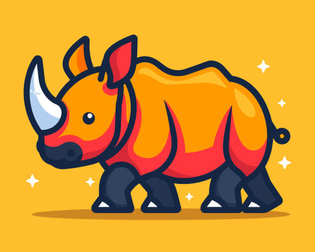Cute cartoon rhinoceros. Vector illustration in flat styleのイラスト素材