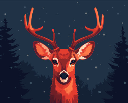 Deer with big antlers in the forest. Vector illustration.のイラスト素材