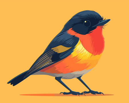 Colorful bullfinch bird on orange background. Vector illustration.のイラスト素材
