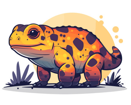 Cute cartoon chameleon on white background. Vector illustration.のイラスト素材