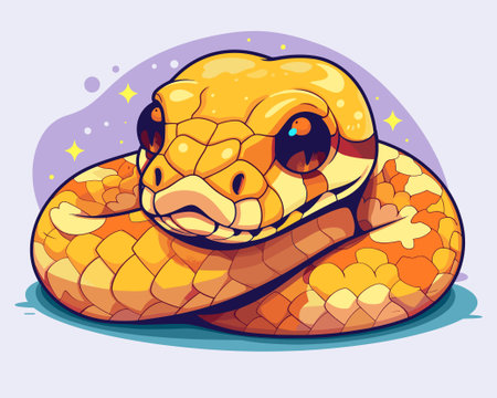 Cute cartoon snake. Vector illustration of a snake on a purple background.のイラスト素材