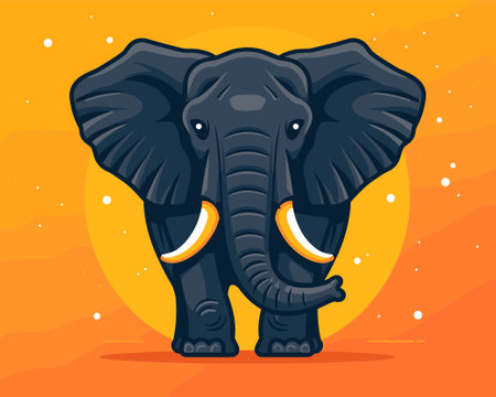 Elephant on orange background. Vector illustration in flat cartoon style.のイラスト素材