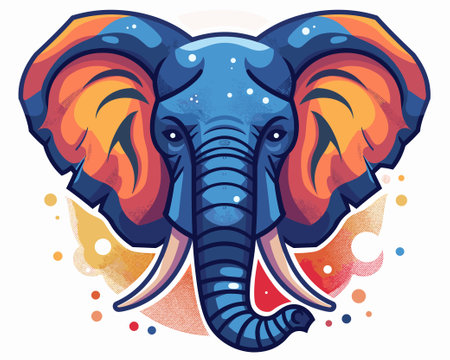 Vector illustration of an elephant head on a colorful background with splashesのイラスト素材